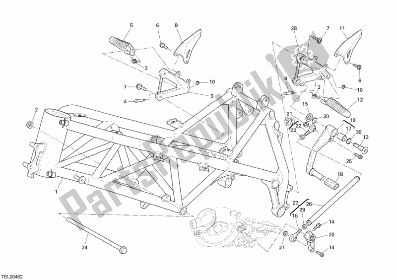Alle onderdelen voor de Kader van de Ducati Superbike 1098 R USA 2008